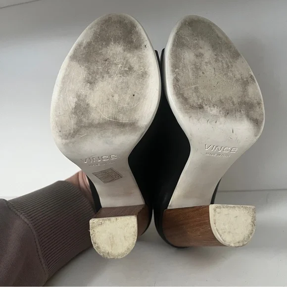 Vince Allison leather mule booties Women’s Size 6.5 Black Wood - Picture 6 of 7